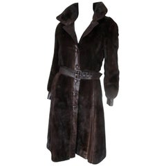 Vintage Chocolate Brown Belted Mink Fur Coat 