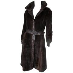 elegant chocolate brown mink fur coat with python details 10