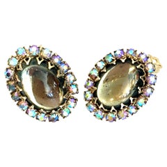 Retro 20th Century Pair Of Sterling Silver & Art Glass Swaorovski Crystal Earrings