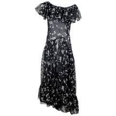 Yves Saint Laurent Documented Silk Black and White Music Note Dress, 1982
