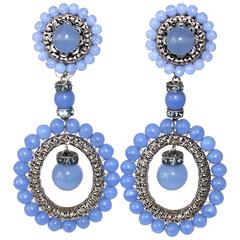 Francoise Montague Blue Glass and Crystal Clip Earrings