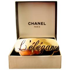 Chanel Wide Gold Metal Bracelet 07P + Box L'Elegance C'est La Ligne 