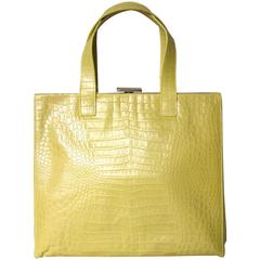 ESCADA YELLOW Pearl Croc Leather Large Handbag New Old stock 6