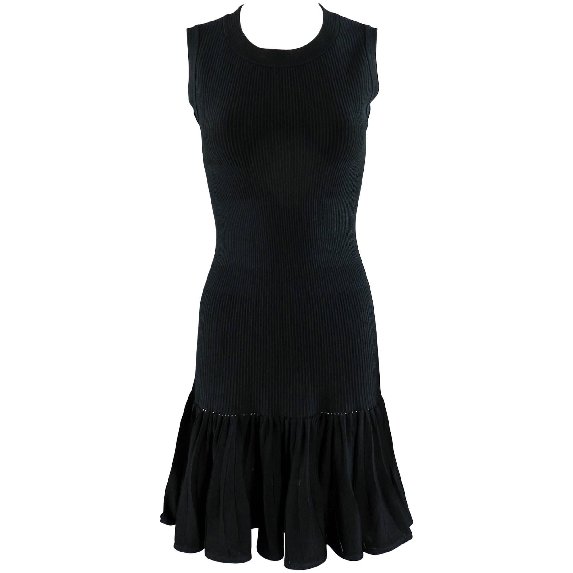 Alaia Black Bodycon Sleeveless Dress with Ruffle Hem