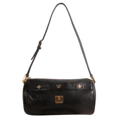 Vintage Miu Miu Studded Cyllinder Boston 868837 Black Leather Shoulder Bag
