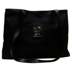 Vintage Fendi Monogram Ff Logo Tote 872768 Black Nylon Shoulder Bag