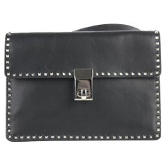 Used Valentino Small Rockstud 12me0102 Black Calfskin Leather Cross Body Bag