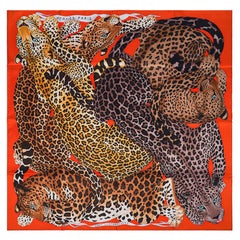 Hermes Lazy Leopardesses Potiron / Brun / Miel Scarf 90