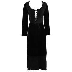 Vintage Prada 1990's Black Vevet and Suede Lace Up Bodice Dress