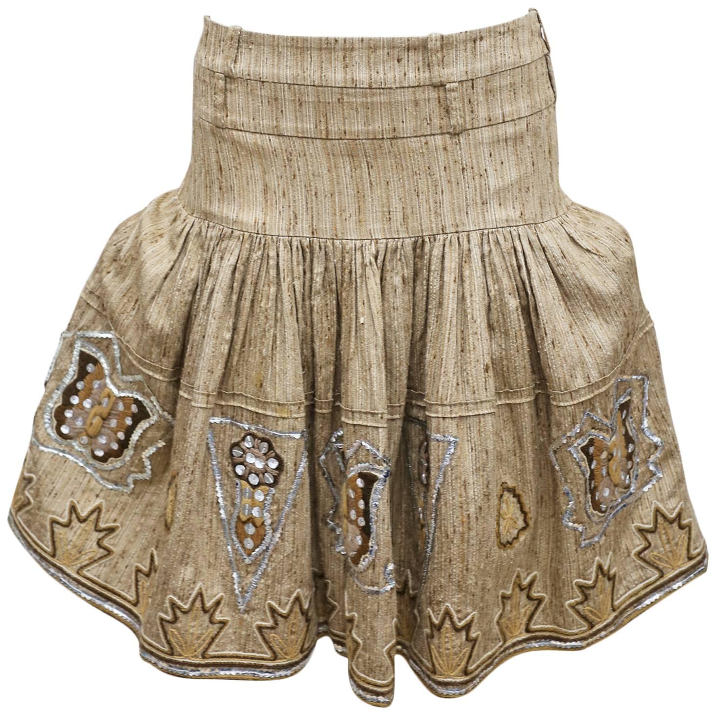Christian Dior by John Galliano raw silk embroidered tiered skirt, c. 2000s
