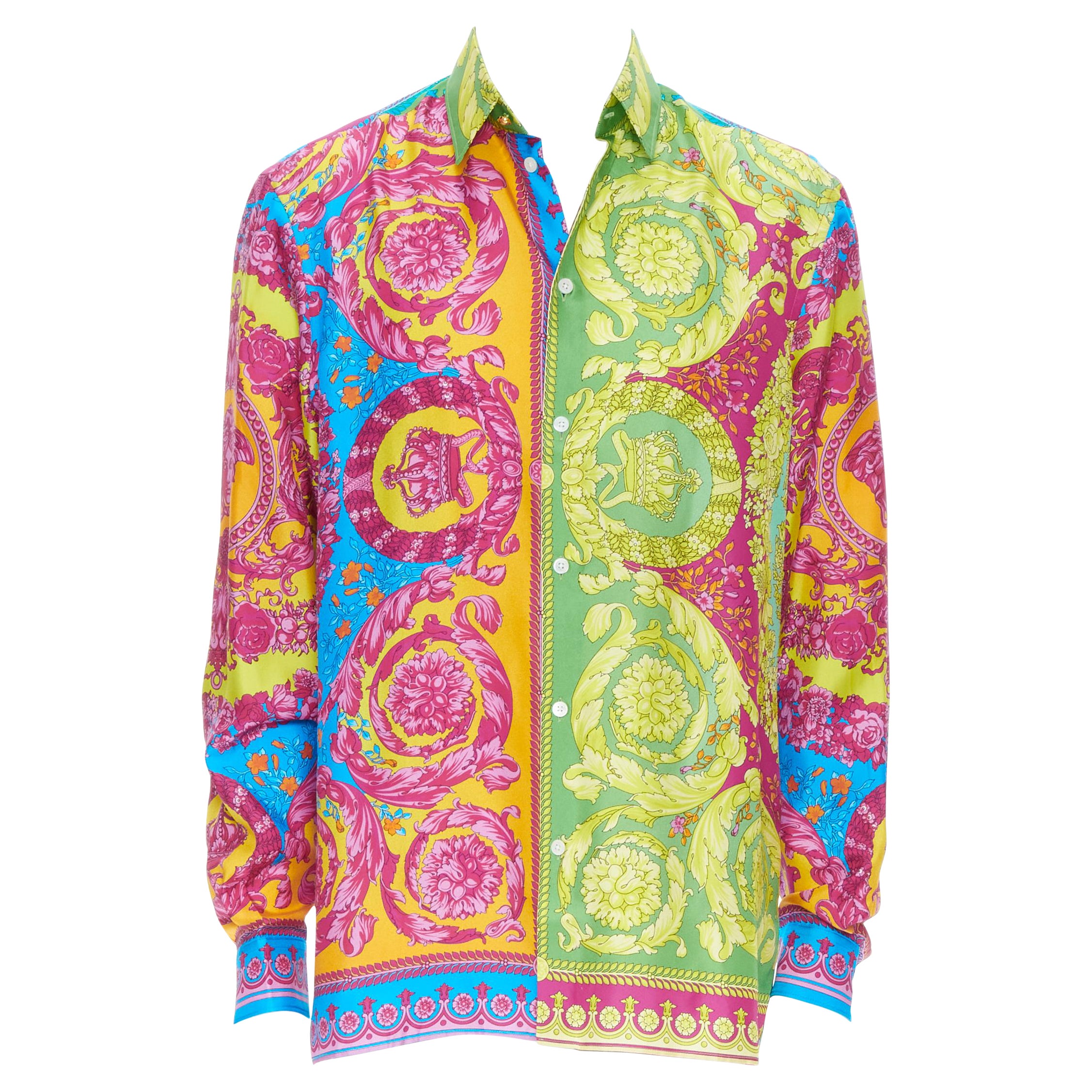 new VERSACE Pop Neon Barocco Technicolor baroque print silk shirt EU39 M