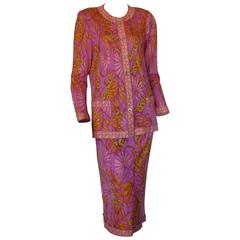 Averardo Bessi Pink Floral Silk Jersey Jacket + Skirt Ensemble 1980s Size 10