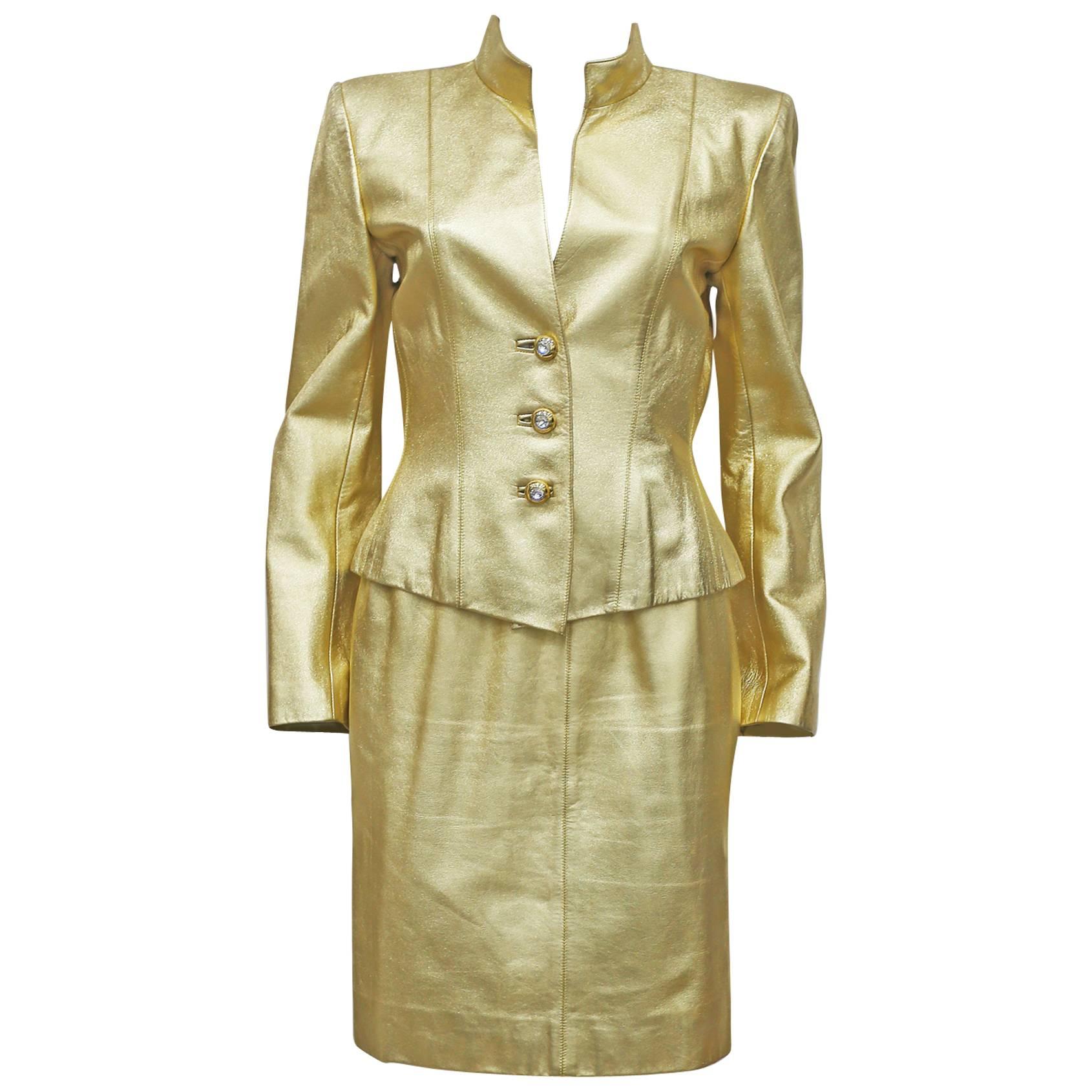 Yves Saint Laurent Gold Leather Skirt Suit, c. 1979