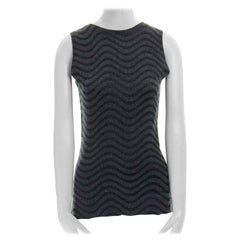 CHRISTOPHER KANE cashmere grey wavey print knitted sleeveless vest top S