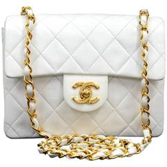 Chanel Flap White Quilted Leather Shoulder Mini Bag