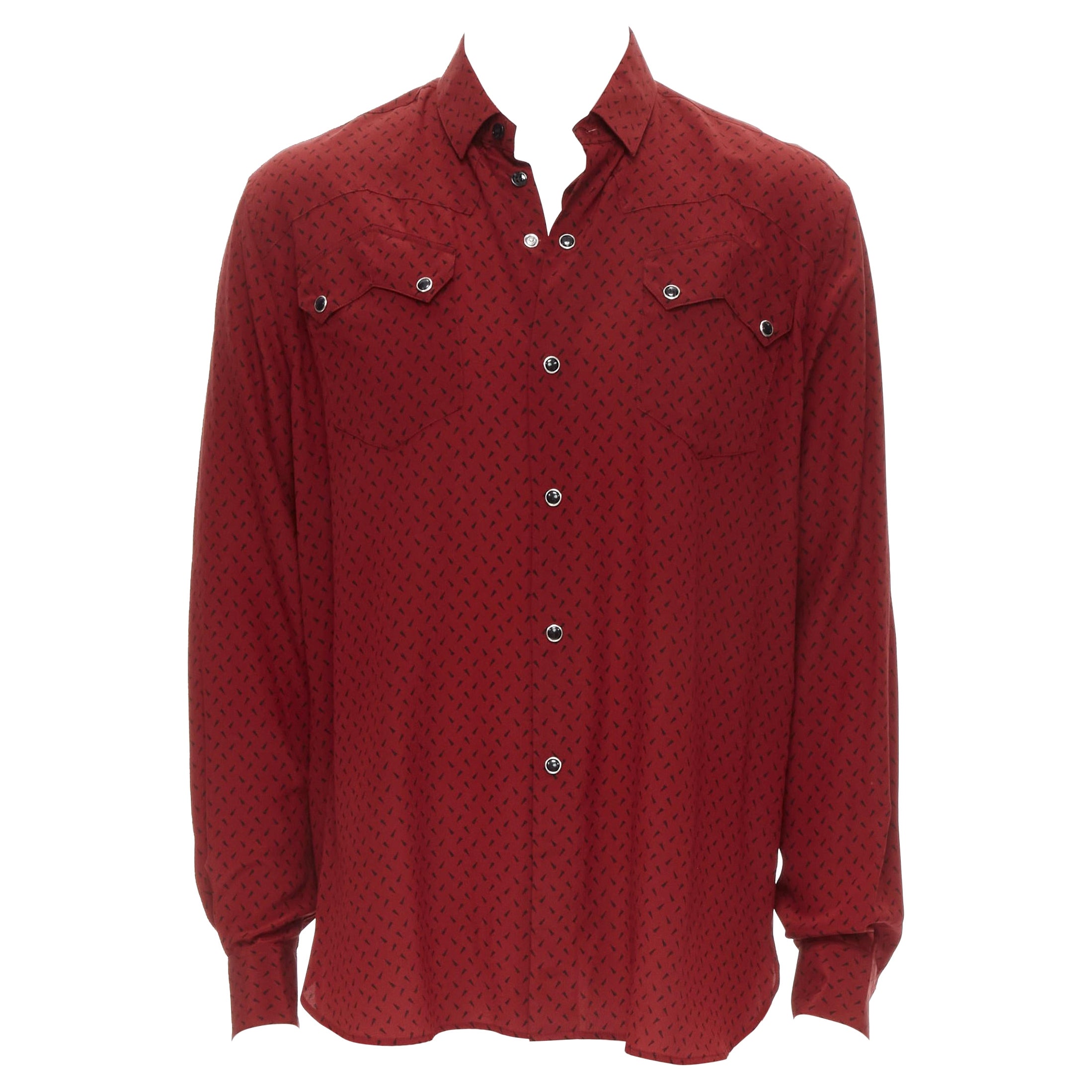 new SAINT LAURENT 2018 100% silk red black print western casual shirt EU40 L