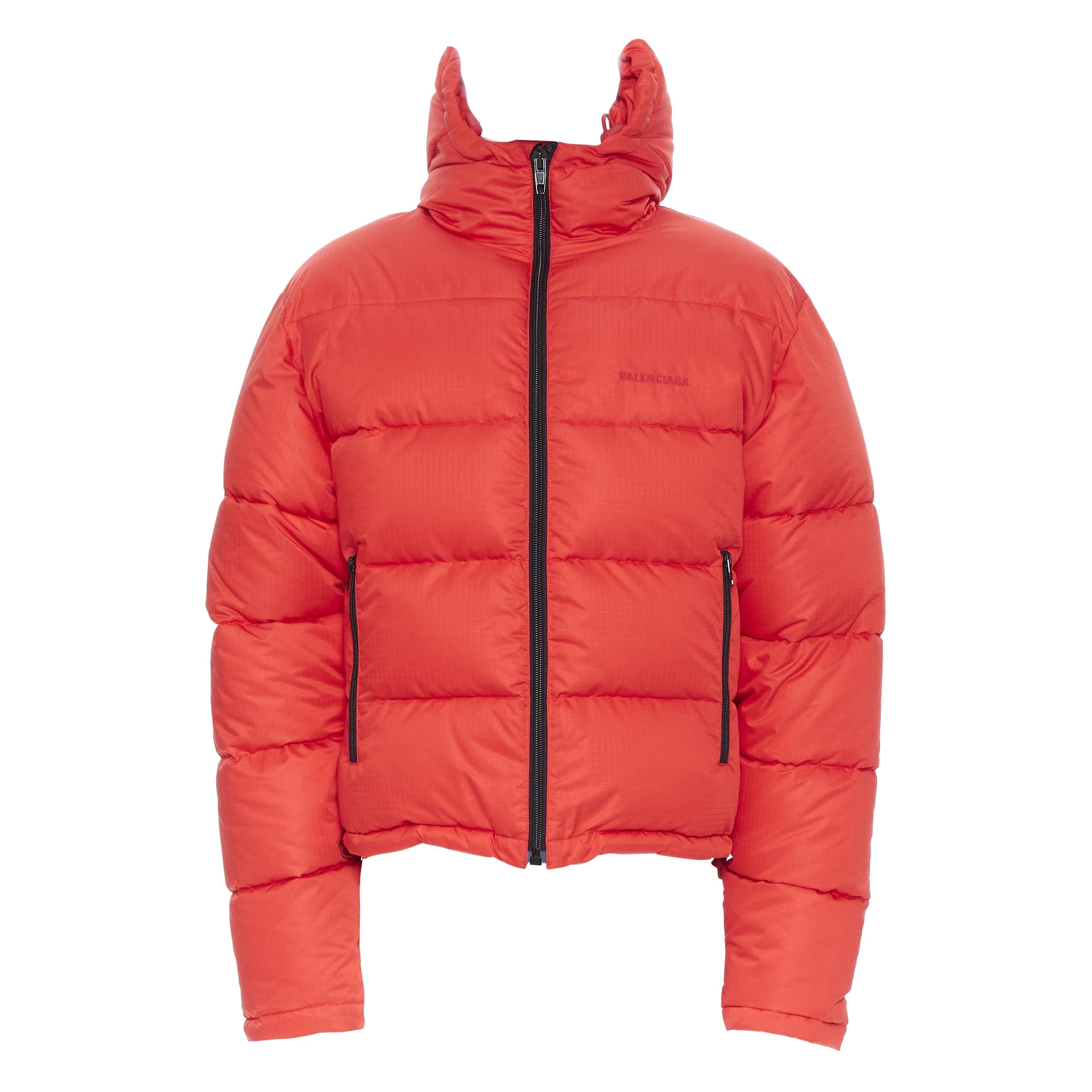 new BALENCIAGA DEMNA red grid nylon logo cropped zip down puffer jacket  EU50 L For Sale at 1stDibs | balenciaga down jacket, balenciaga puffer  jacket, puffer grid bag