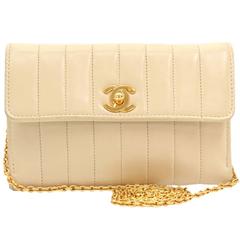 Retro Chanel Beige Vertical Quilted Leather Flap Shoulder Party Bag