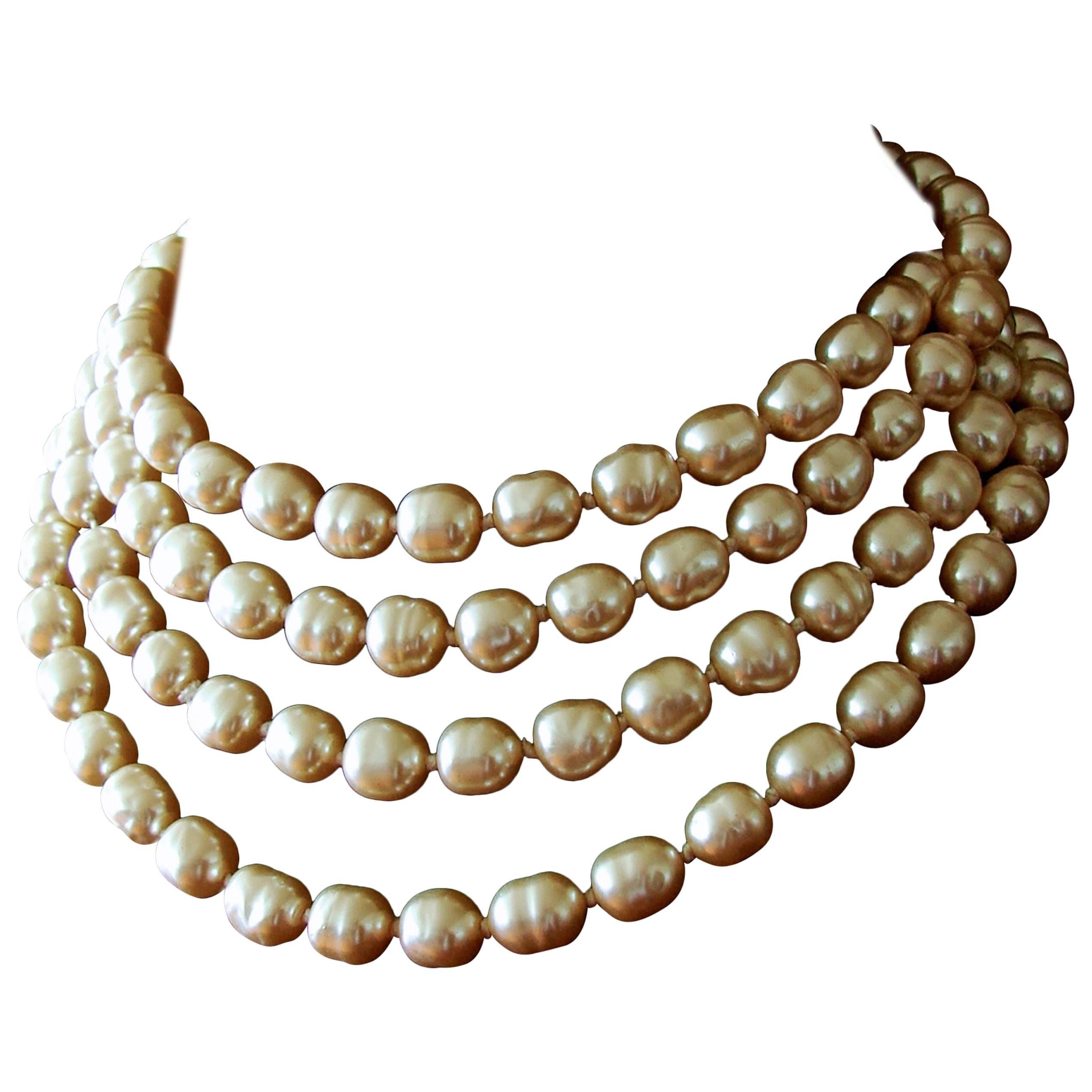 Chanel Vintage Infinity Opera Length 65 inch Pearl Necklace, 1980s 