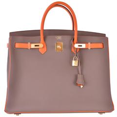 Hermes Birkin Bag Etoupe 40cm Special Order with Orange Gold Hardware JaneFinds