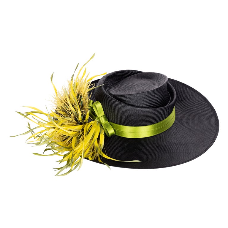 Philip Treacy London Bespoke Black Straw Feather Bouquet Hat, 2001 For Sale  at 1stDibs