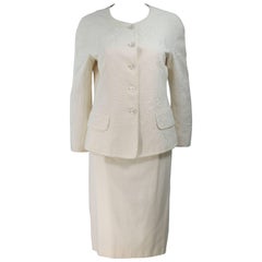 Vintage MOSCHINO Off White Embroidered Stretch Skirt Suit Size 12