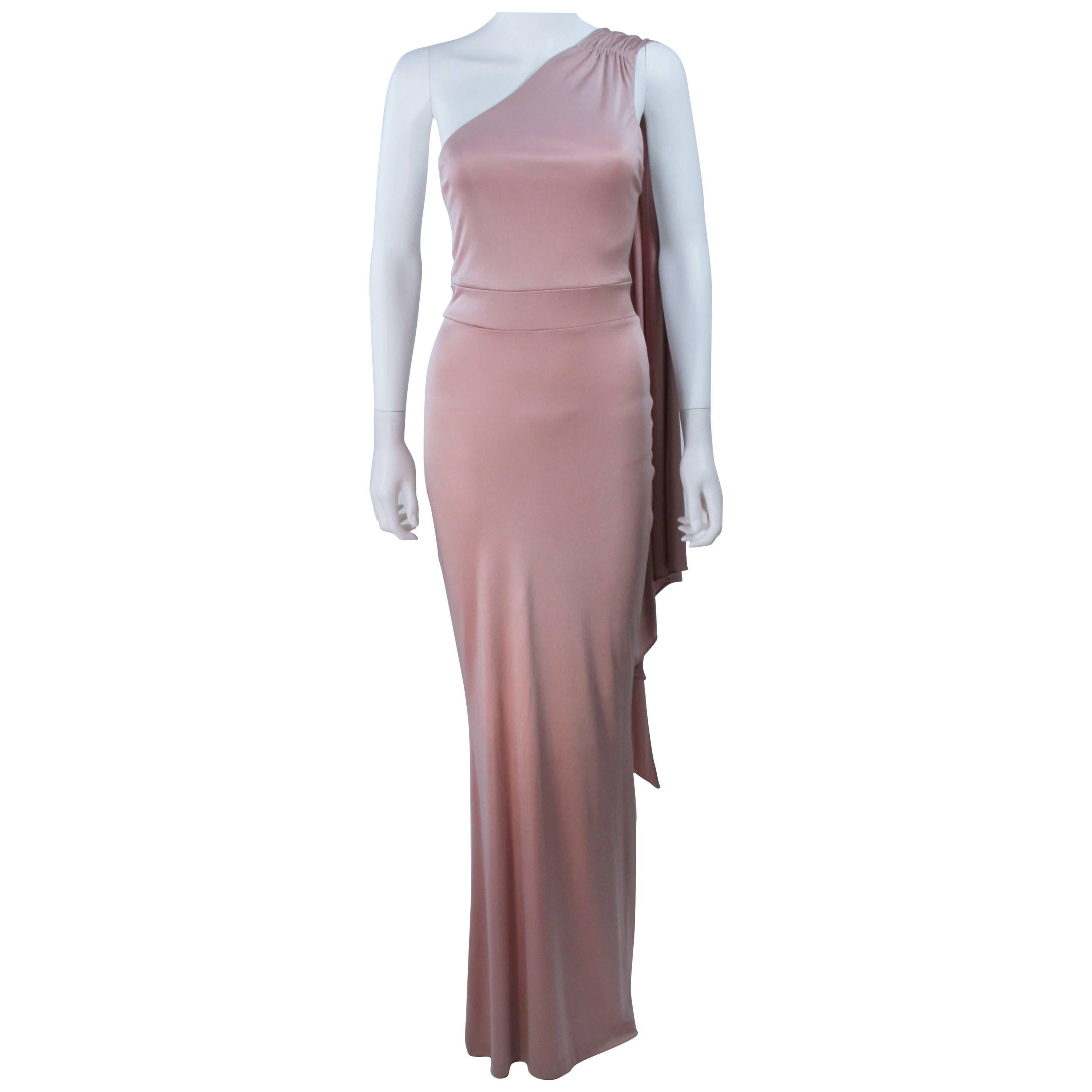 ELIZABETH MASON COUTURE Deep Blush One Shoulder Draped Gown Made to Order