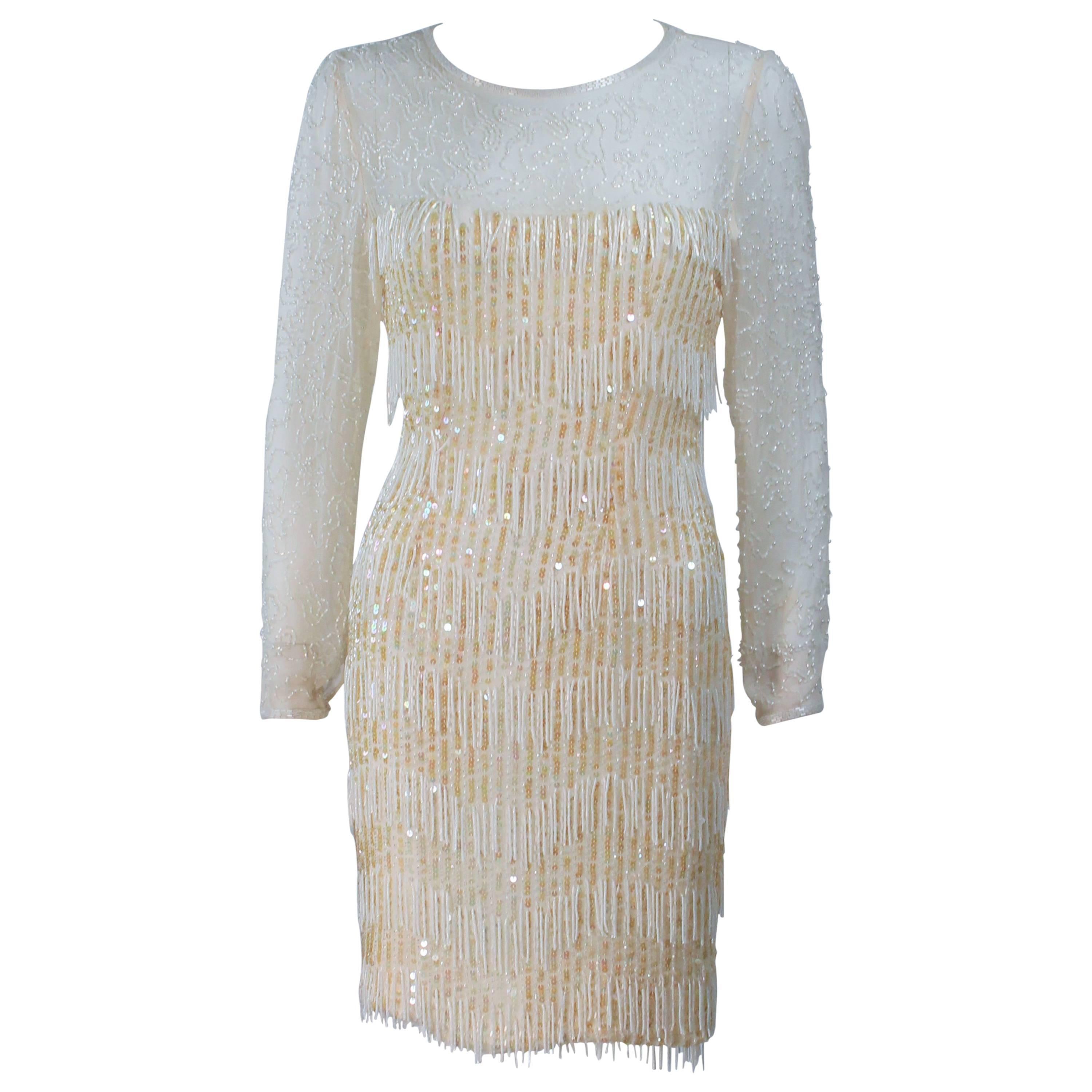 Custom Vintage Off White Cream Iridescent Cocktail Dress Size 2-4 For Sale