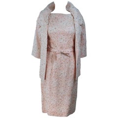 HAUTE COUTURE INTERNATIONALE 1960's Pink Beaded Dress and Jacket Ensemble Size 2