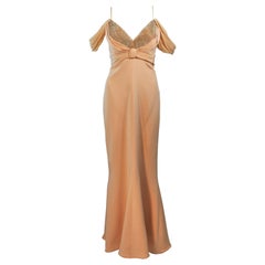 SAM CARLIN Nude Draped Off-Shoulder Gown with Rhinestone Decollete Size 10