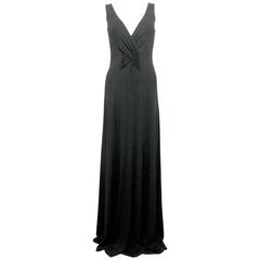 Celine Long Black Wrap-Effect Evening Dress