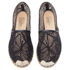 VALENTINO black sheer floral lace jute sole summer espadrille shoes EU36