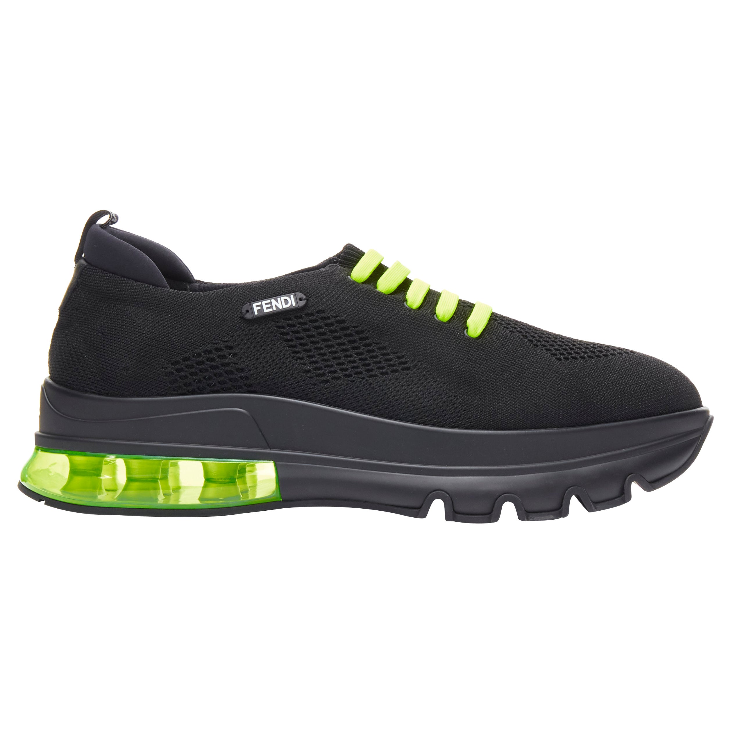 neu FENDI 2019 schwarz stricken neon gelb Luftsohle niedrigen Läufer Sneaker 7E1234 EU44 im Angebot