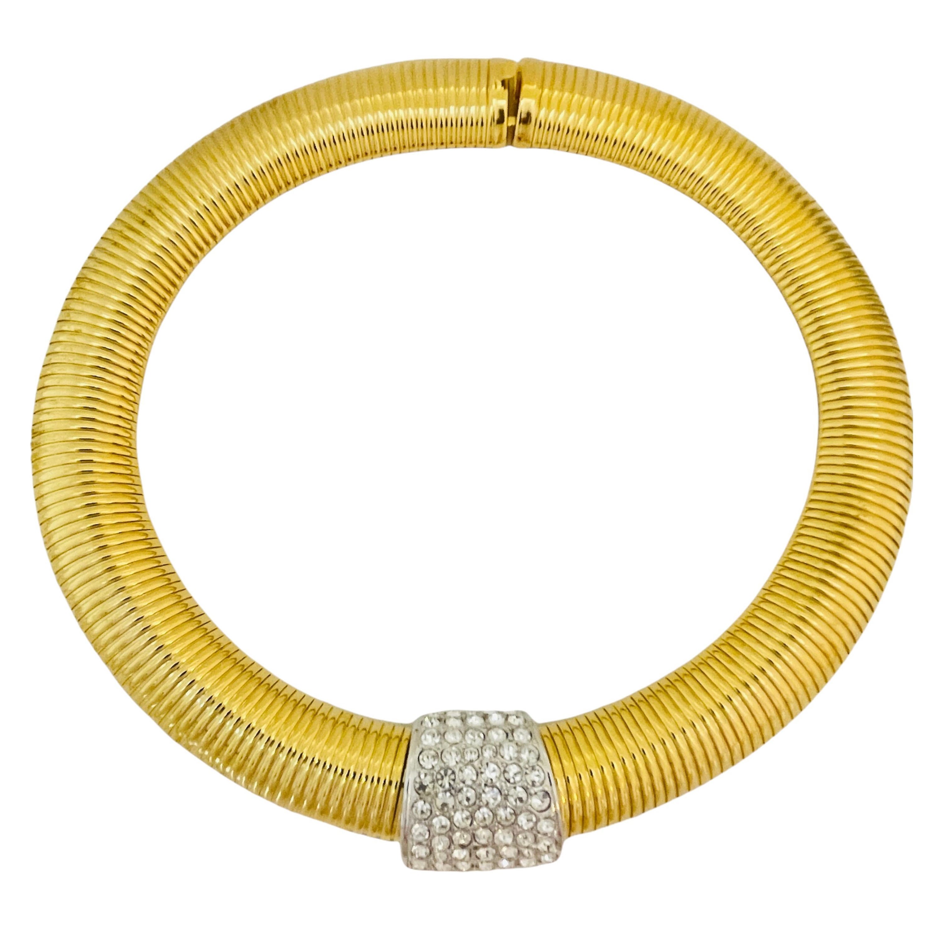 Vintage NOLAN MILLER gold crystal snake collar choker designer necklace