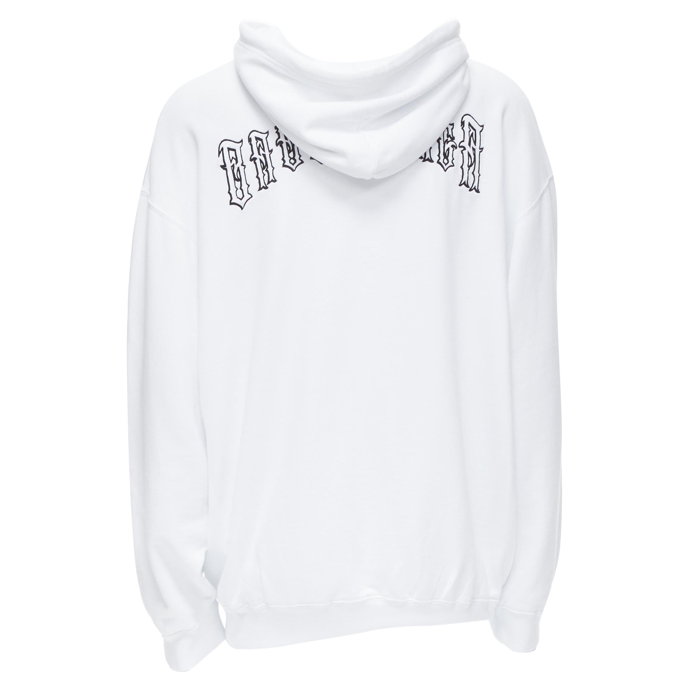 new BALENCIAGA 2018 black Gothic Tattoo logo embroidery white cotton hoodie S For Sale