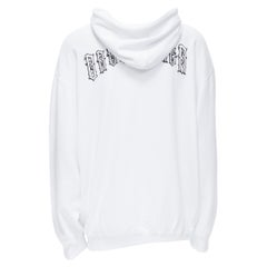 new BALENCIAGA 2018 black Gothic Tattoo logo embroidery white cotton hoodie S