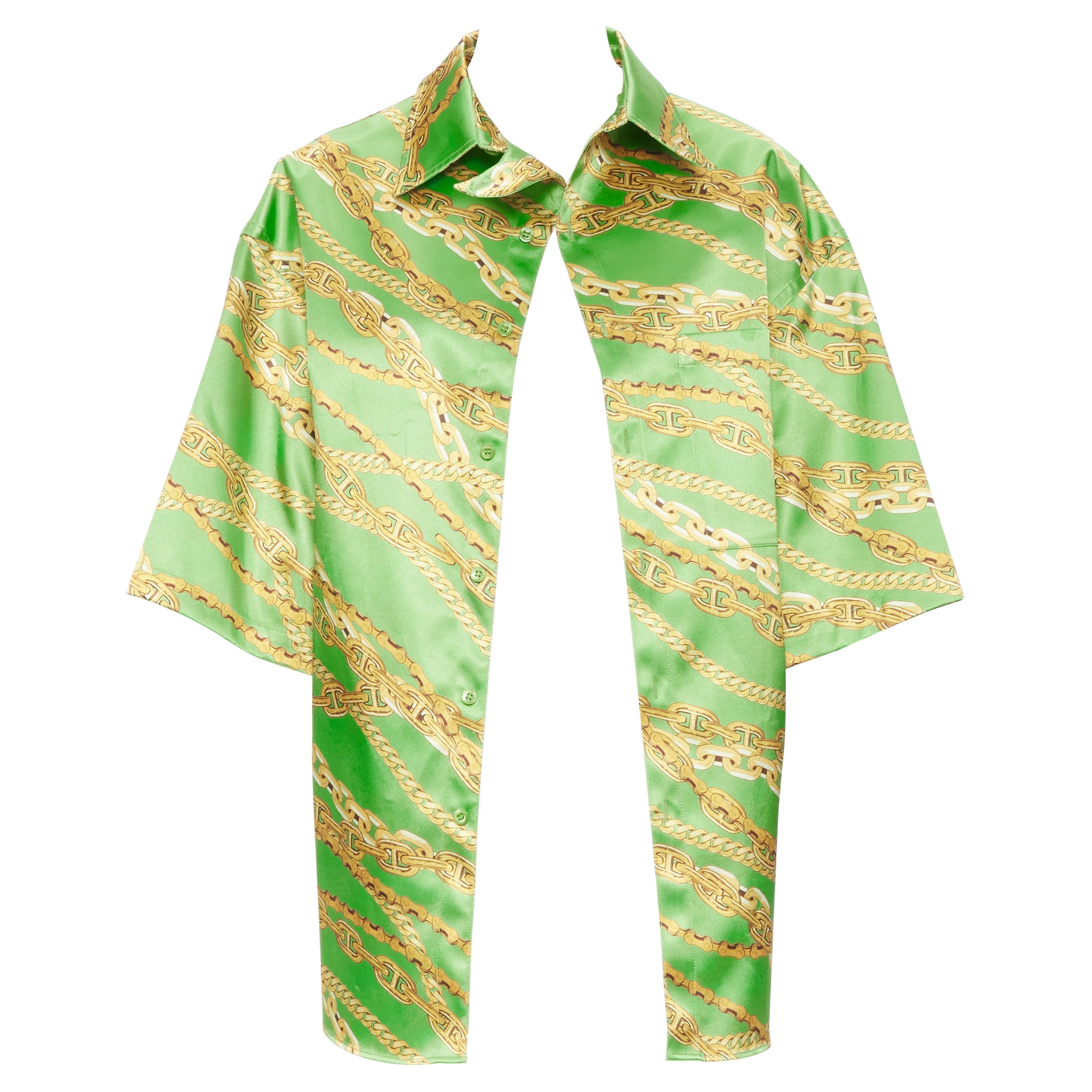 new BALENCIAGA 2018 Runway lime green gold chain stiffen boxy shirt FR34 XS en vente