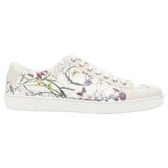 neu GUCCI Flora Blumendruck grau beige Leder niedrige Top-Sneaker UK7.5 EU41.5
