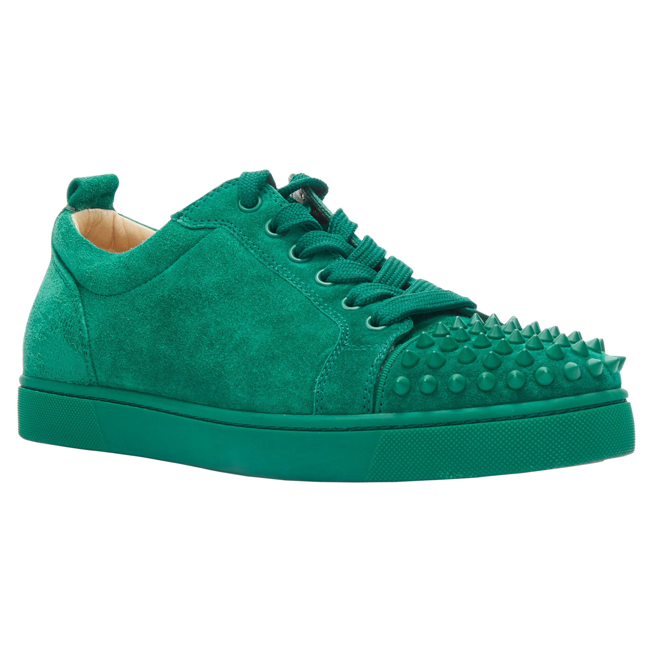 CHRISTIAN LOUBOUTIN Junior Spike Orlato Kelly green studded toe low sneaker  EU41 For Sale at 1stDibs