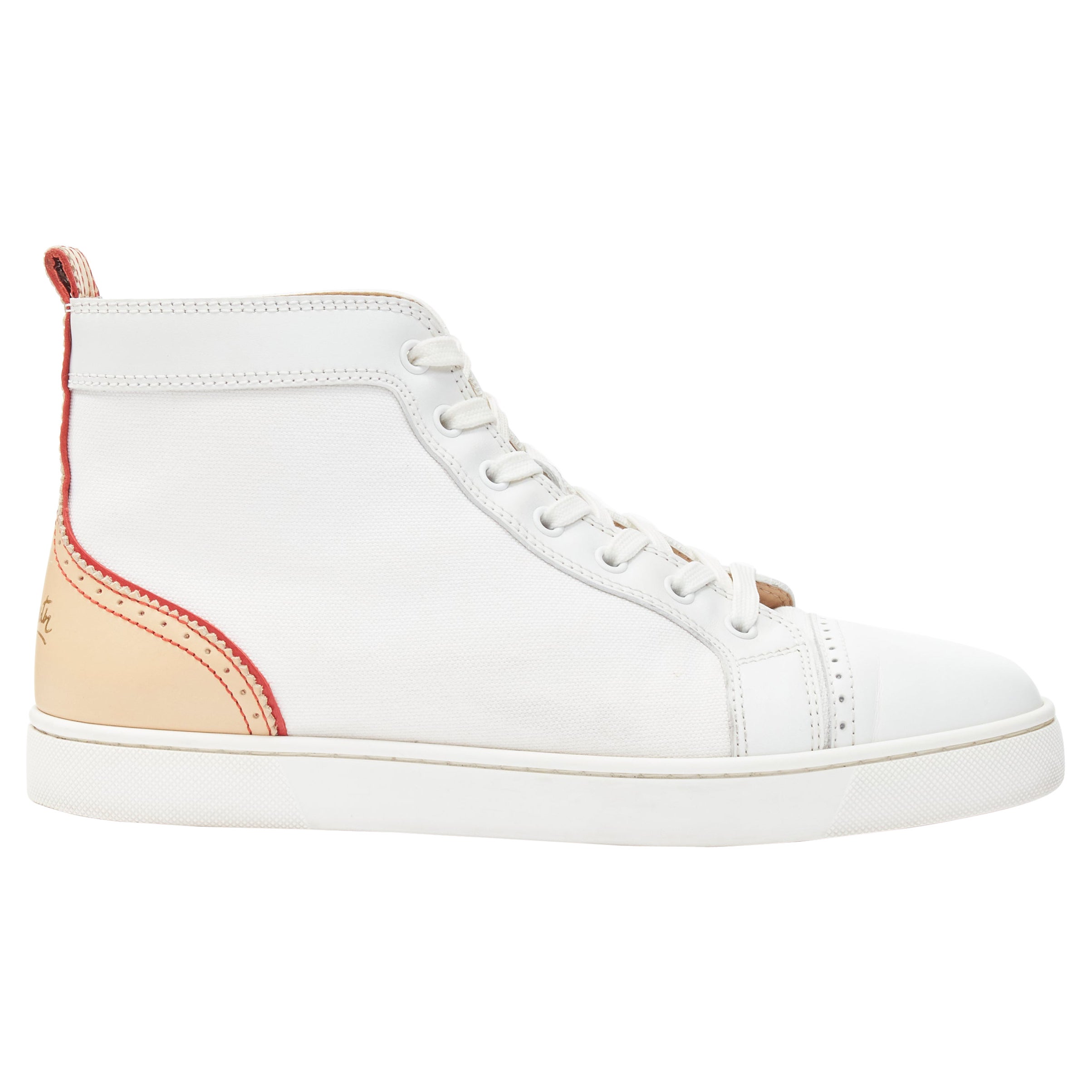 CHRISTIAN LOUBOUTIN Louis Orlato white canvas leather trim high top sneaker  EU41 For Sale at 1stDibs