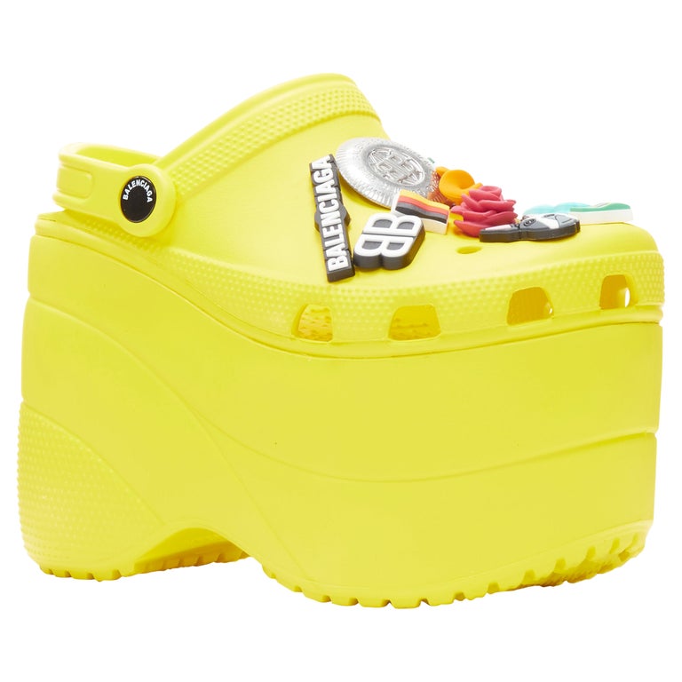 new BALENCIAGA CROCS 2018 yellow logo gibbet platform sandals rare at 1stDibs | platform crocs, balenciaga crocs sandals, new crocs