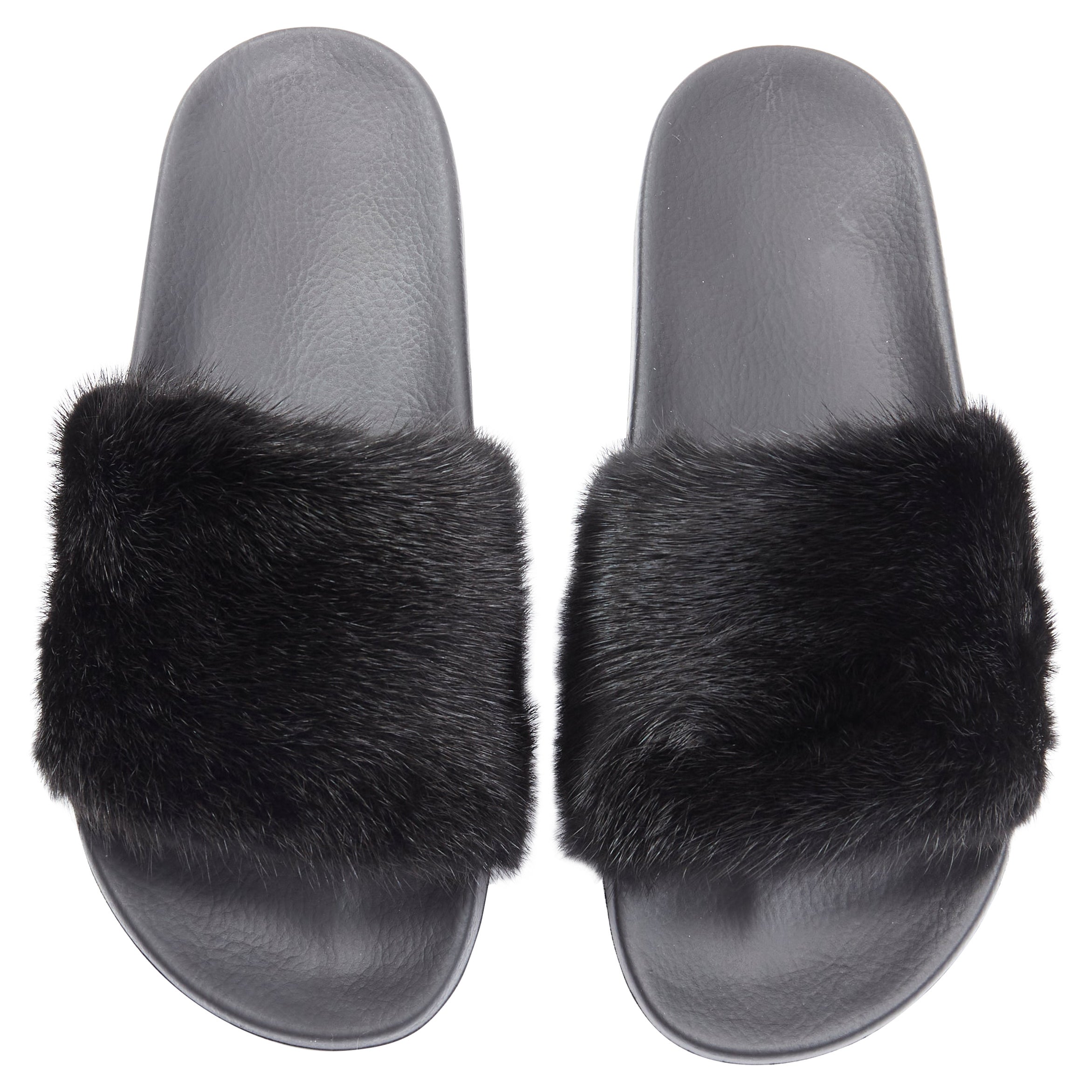 new GIVENCHY black Vison Mink fur logo rubber molded footbed pool slides  EU36 at 1stDibs