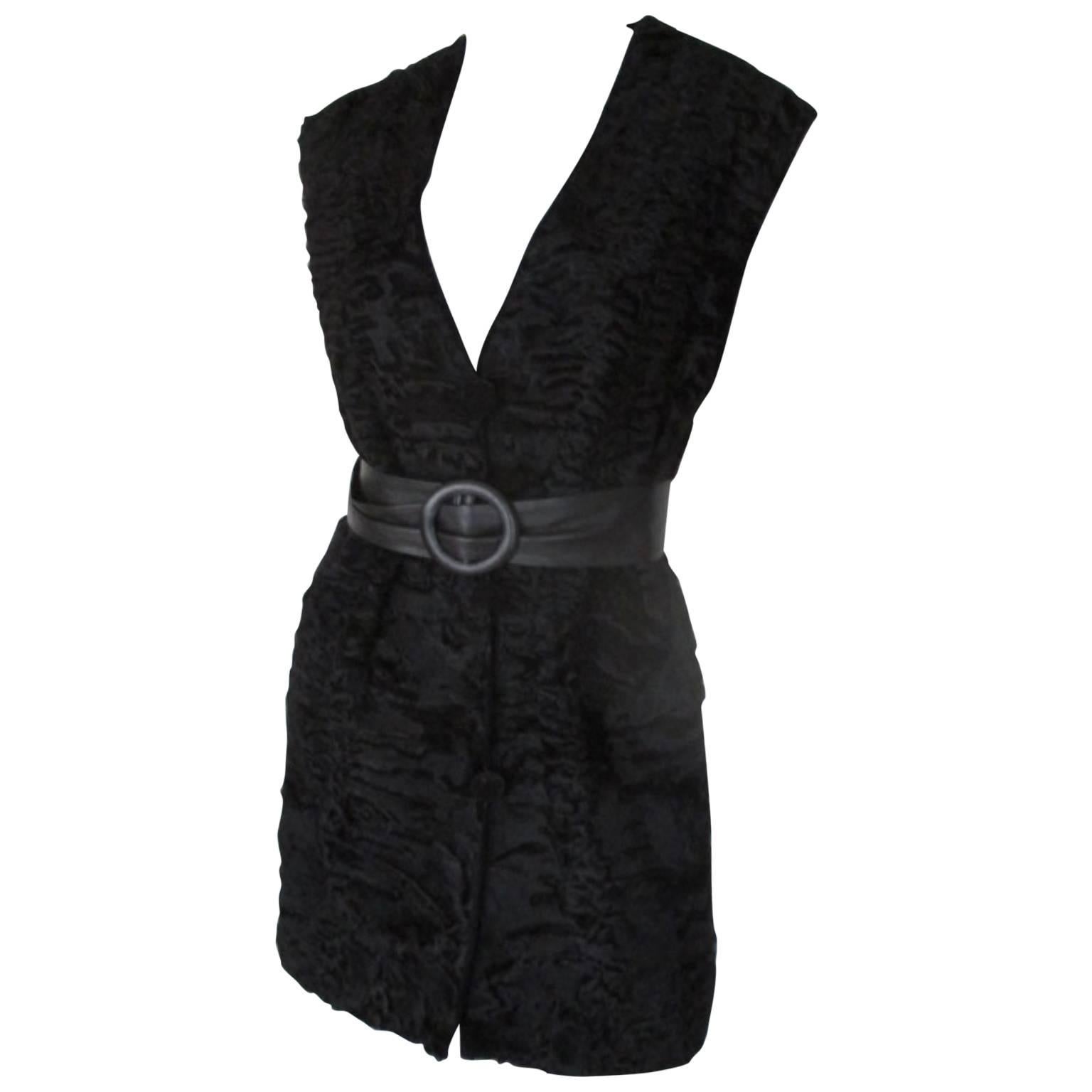 Sleeveless Black Astrakhan/Persian Lamb Fur vest For Sale