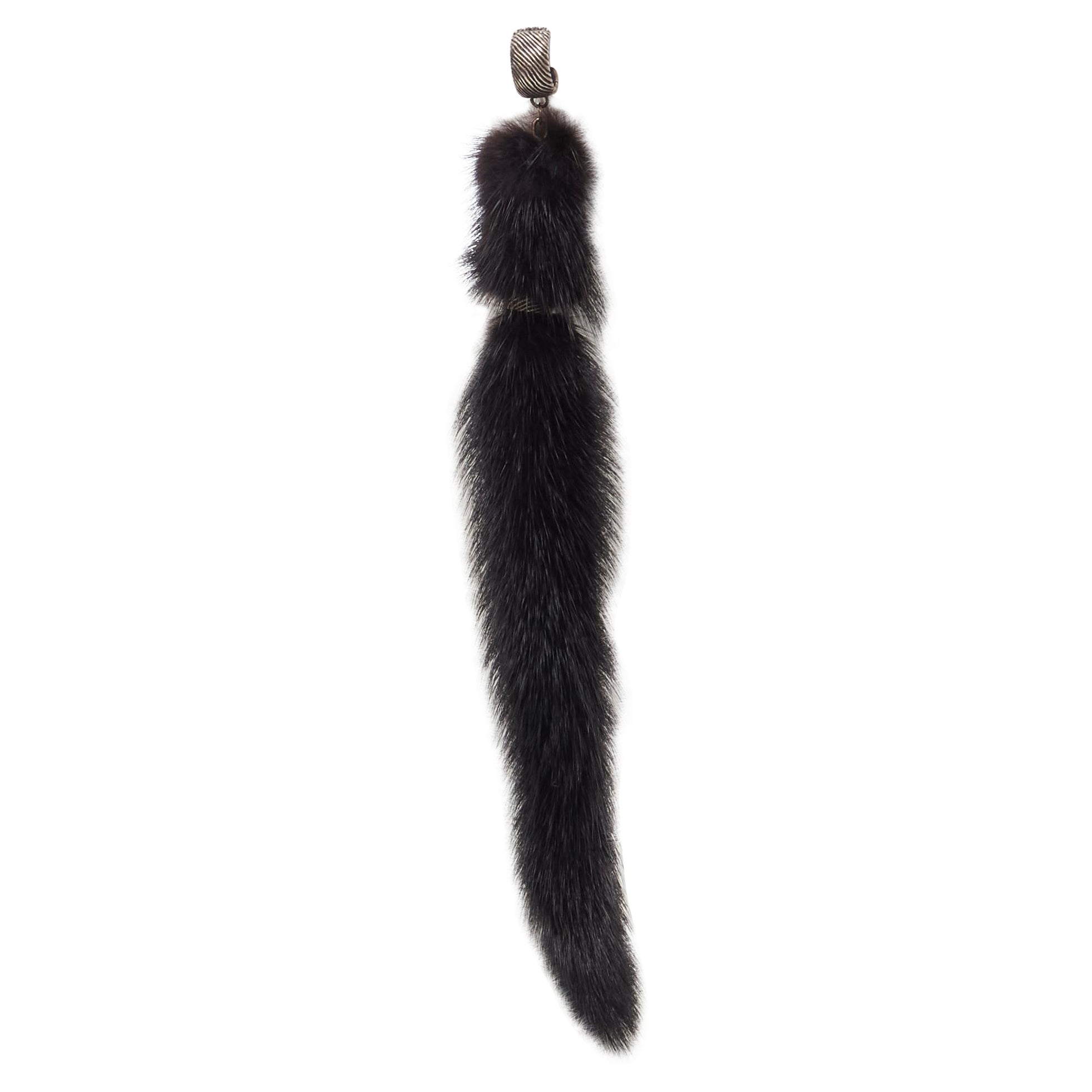 new SAINT LAURENT Runway black mink fur tassel pierced statement earring