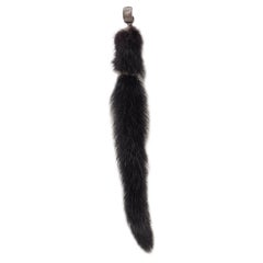 Used new SAINT LAURENT Runway black mink fur tassel pierced statement earring