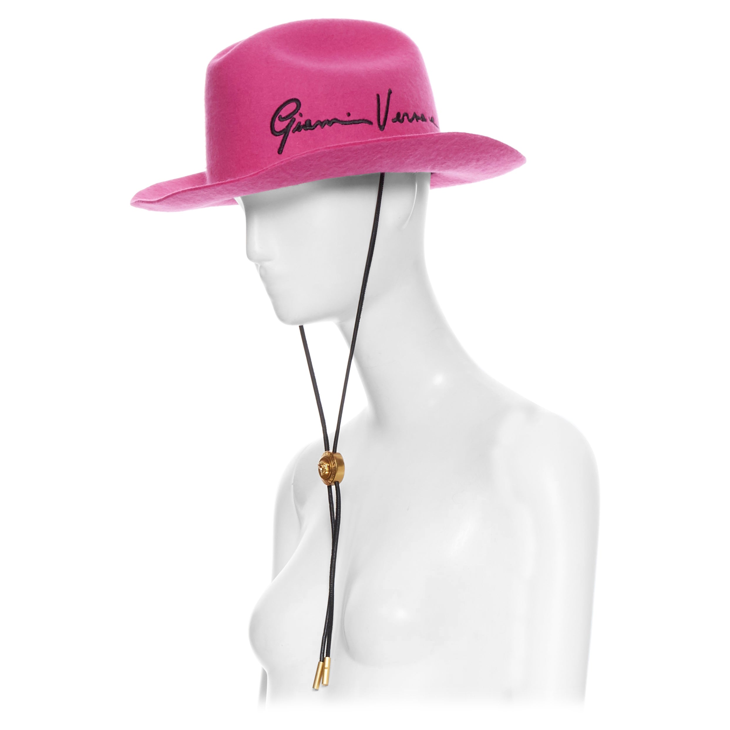 new VERSACE 2020 Runway Gianni GV Signature pink wool Medusa cowboy hat  EU57 For Sale at 1stDibs