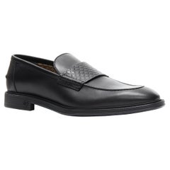 new GUCCI black emboss strap GG logo heel almond toe leather loafer UK7.5 EU41.5