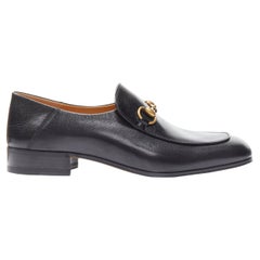 new GUCCI Horsebit gold buckle black leather step heel loafer UK8.5 EU42.5