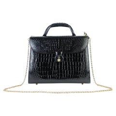 Other Crocodile Crossbody Kelly 12mt922 Black Leather Satchel