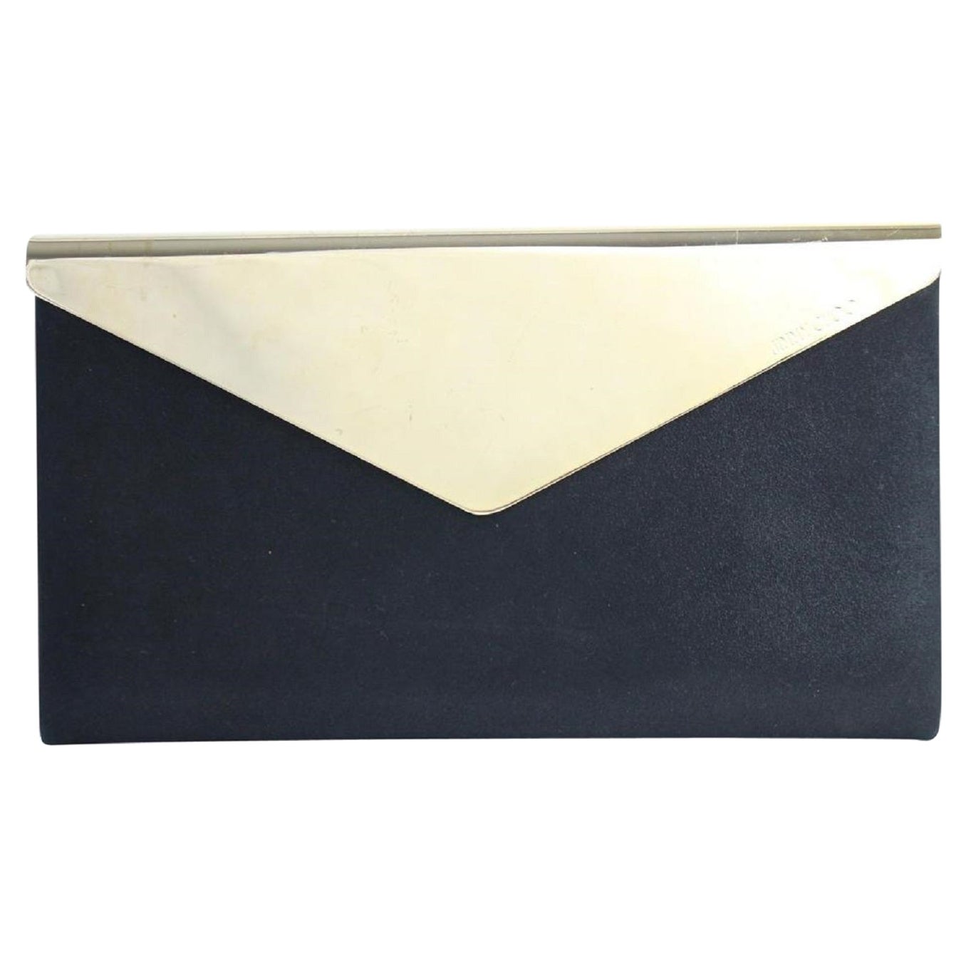 Jimmy Choo Envelope 24mr0627 Black X Gold Suede Leather Clutch For Sale